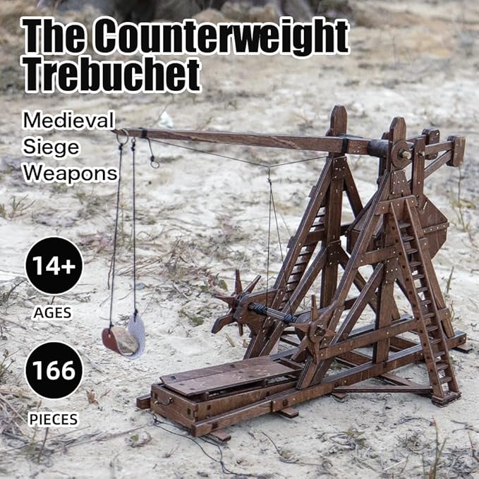 The MINI Counterweight Trebuchet Europe Medieval Siege Equipment Chariot Catapult Weapons DIY 3D Wooden Puzzles Model Kits for Adults STEM Projects Tabletop Toy