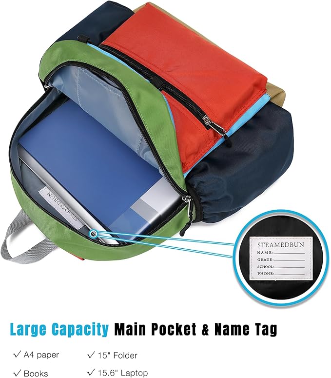 STEAMEDBUN Kids Backpack for Boys 4-6: Boys Backpacks for Elementary - 15 inch Backpack for Kindergarten