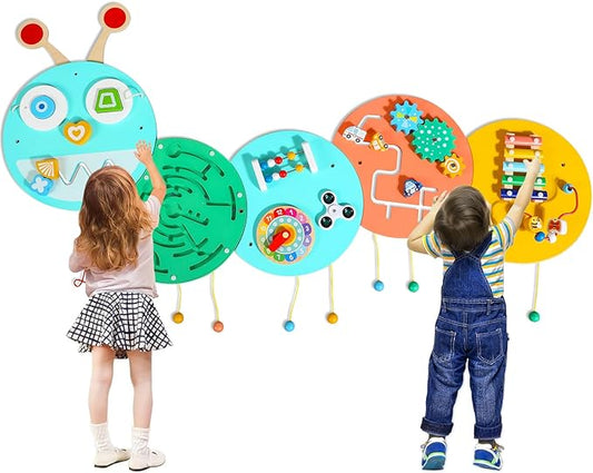 Wall Activity Panels Busy Board: Caterpillar Montessori Sensory Toys for Toddlers - Learning Activity Center Children's Daycare Nursery Playroom Essentials