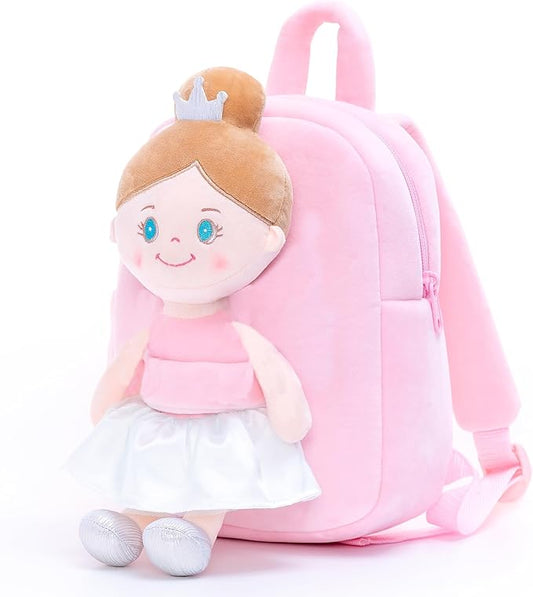 Gloveleya Toddler Backpack with Rag Doll Baby Gifts Angel Girl Pink 9 Inches