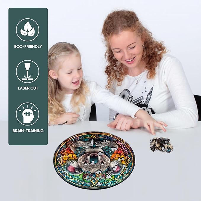 Wooden Jigsaw Puzzle, 200 Pcs Unique 3D Shape Jigsaw Puzzles, Wood Puzzle Gift Box Packing, Medium Size Letter, Creative Gift for Adults and Kids, Fun Challenging (200PCS, Koala)