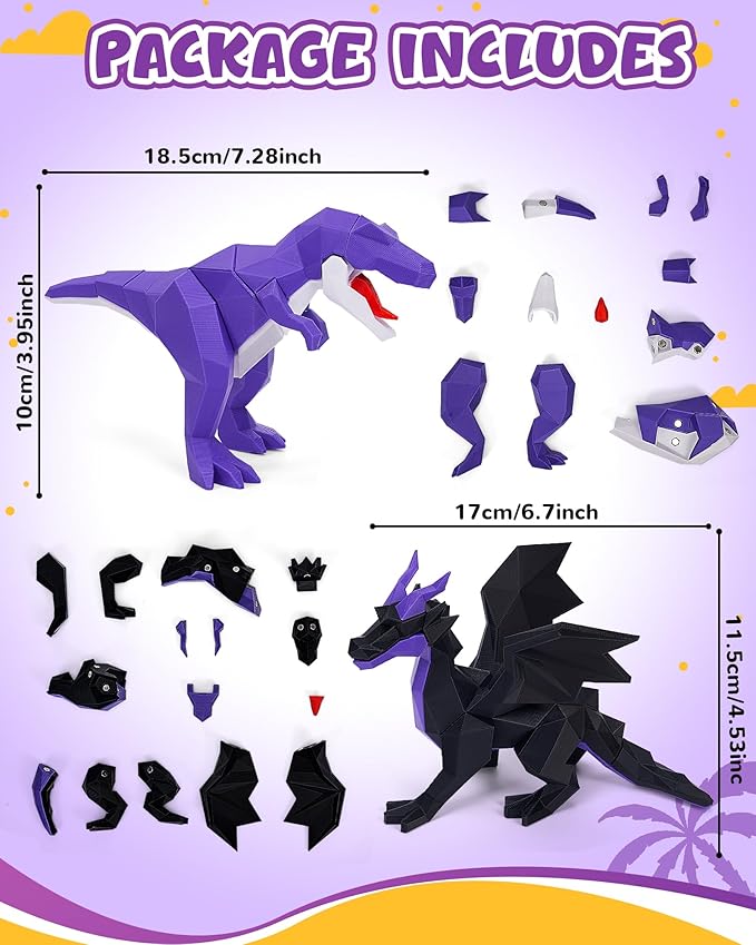 2 Pack Magnetic Dinosaur Building Blocks Take Apart Toys, 3D Printed Dinosaur Toys for Kids 5-7 Stem Fine Motor Skills, Educational Dino Building Sets Ideal