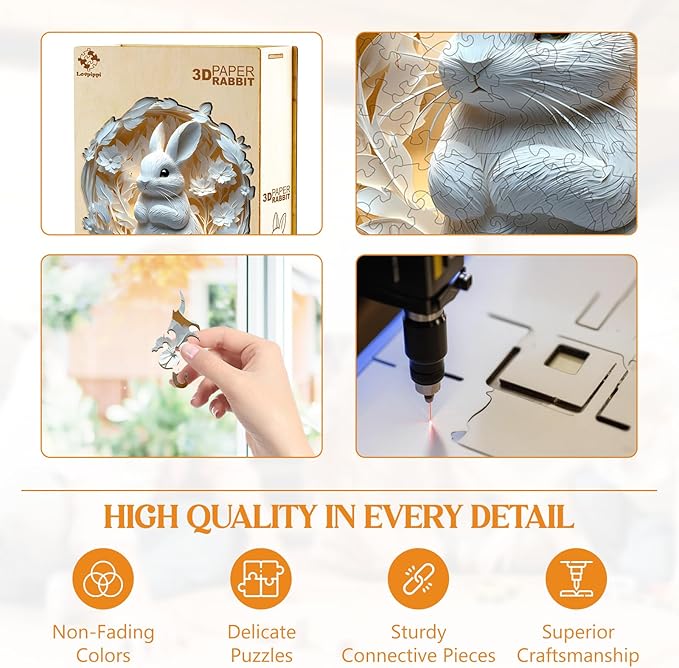 Wooden Puzzles for Adults, Wooden Jigsaw Puzzles for Adults Kids, 3D Paper Rabbit Unique Shaped Wood Puzzles Adult, Birthday Gifts for Friends Family Game (13.4 * 13.1in 290pcs)