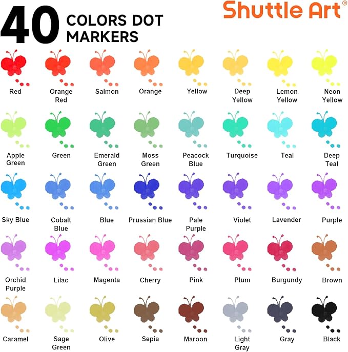 Shuttle Art Dot Markers, 40 Colors Washable for Toddlers with Free Activity Book, Bingo Daubers Supplies for Kids Preschool Children, Non Toxic Water-Based Dot Art Markers