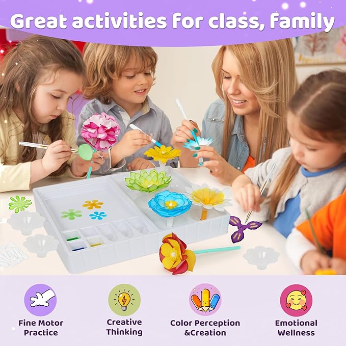 Kids Paper Flowers Science Kit, Magic Dyeing Flowers Craft Set Creative Color Changing Art Project Class Group Activities, Party Favors Gifts for Birthday Thank You Christmas, Toys for Ages 5-12yrs
