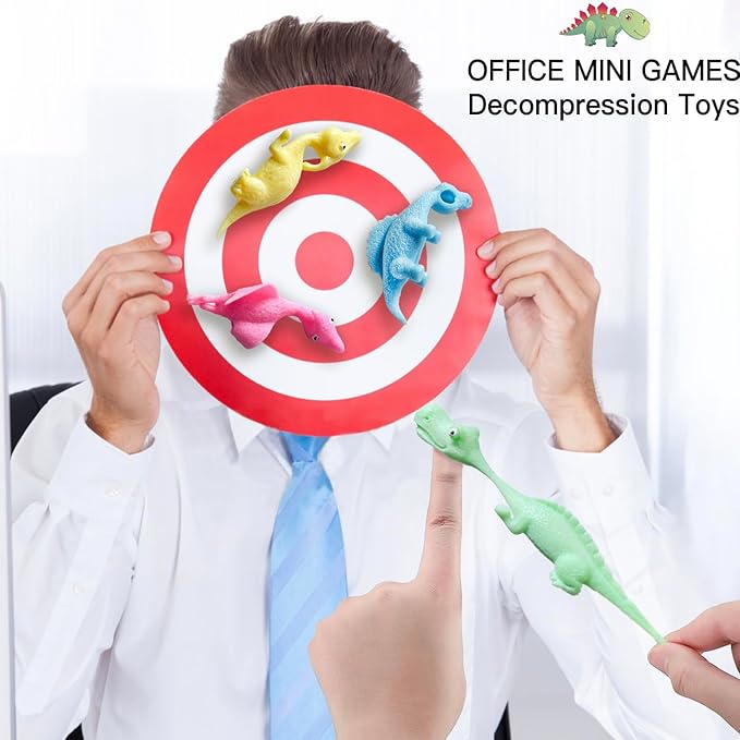Dinosaur Toys for Kids Stocking Stuffers 12pcs Slingshot Dinosaur Finger Toys for Boys Party Favors, Bulk Flying Sticky Dino Toys for Kids Ages 3-5-7 4-8-12 Year Old Boys Girls Teens Gifts Game Prizes