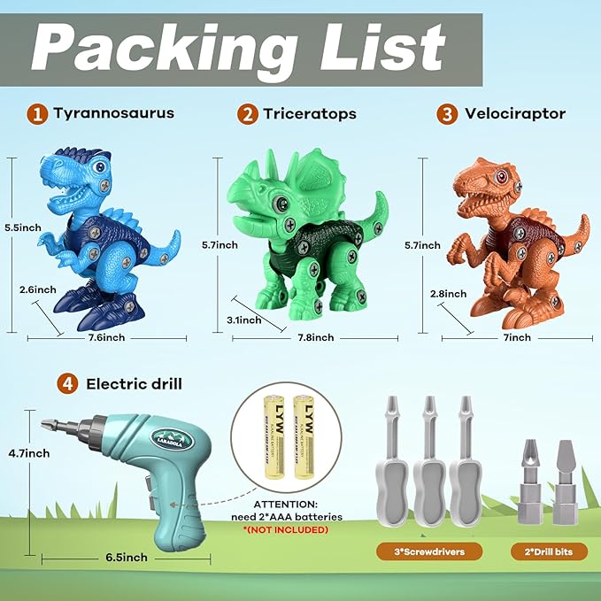 Laradola Dinosaur Toys for 3 4 5 6 7 8 Year Old Boys, Take Apart Dinosaur Toys for Kids 3-5 5-7 STEM Construction Building Kids Toy with Electric Drill, Party Christmas Birthday Gifts Boys Girls