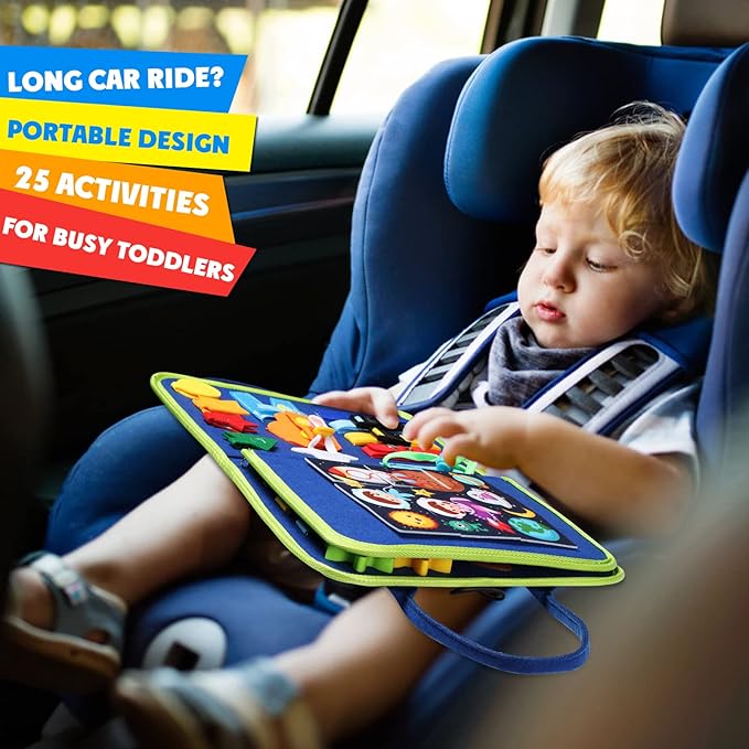 Guolely Busy Board Montessori Toy for 3-6 Year Old Toddlers - Educational Activity Developing Sensory Board for Fine Basic Dress Motor Skills - Travel Toys for Plane Car, Gift for Boys Girls