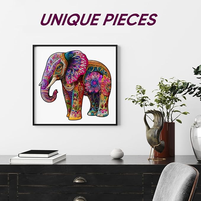 Wooden Jigsaw Puzzle, 200 Pcs Unique 3D Shape Jigsaw Puzzles, Wood Puzzle Gift Box Packing, Medium Size Letter, Creative Gift for Adults and Kids, Fun Challenging (200PCS, Elephant)