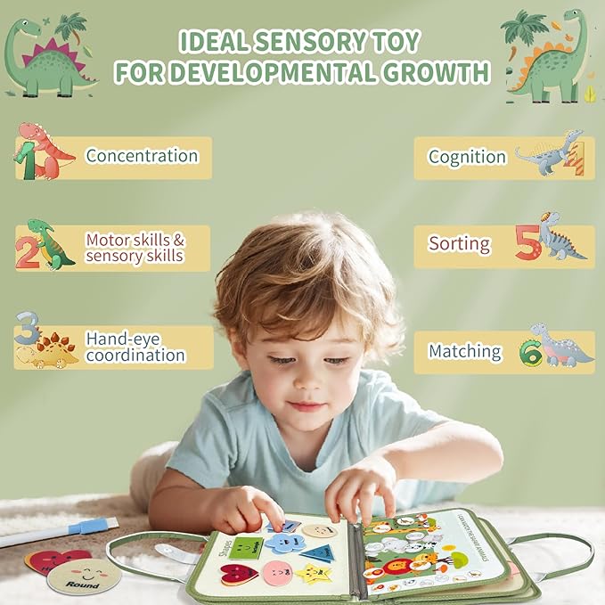 Toddler Busy Board - Montessori Busy Book Travel Toys Sensory Board Educational Activity Book for Learning Fine Motor Skills, Gifts for Girls Boys Toddler