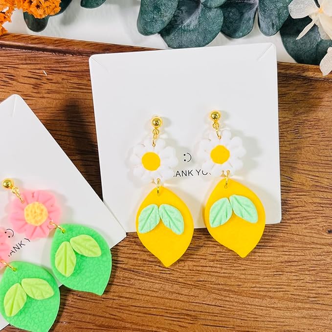 Lemon Flower Polymer Clay Cutters – 3 Pcs Clay Earring Cutters Set – Clay Tools for Polymer Clay Jewelry Making – DIY Summer Earring Cutter Kit for Crafts and Accessories