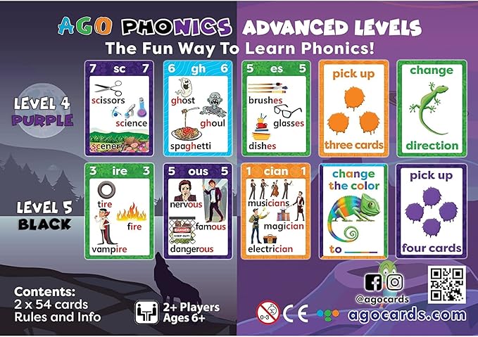Phonics Card Game - Advanced Set (Levels 4 and 5) A Fun Game to Build Phonics and Reading Skills. Learn Tricky phonemes (digraphs/dipthongs/Word Families/Silent Letters & More!)