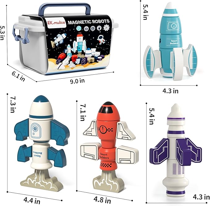 DIY Magnetic Robot Building Toy for Kids 3-5, 33 PCS STEM Stacking Playset with Storage Box, Rocket Robot Creative Kit, Toddler Magnet Toys Gift for Years Old Boys & Girls (Christmas Birthday)