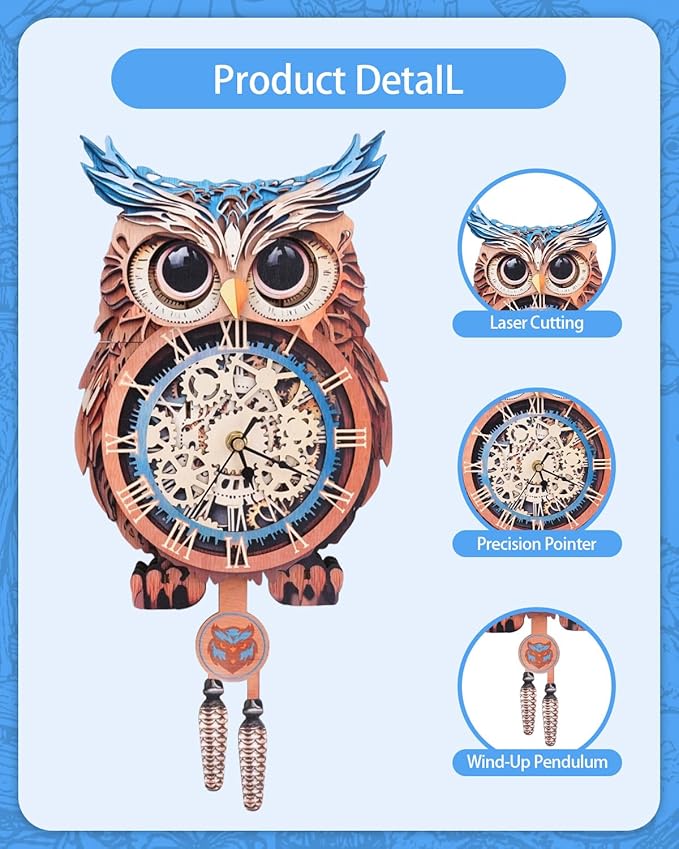 3D Wooden Puzzles for Adults, Wooden Puzzles for Adult Owl Clock DIY Kit with Pendulum, Beginner 22 Pcs 3D Puzzles, Creative Gift Ideas for Adults Teens