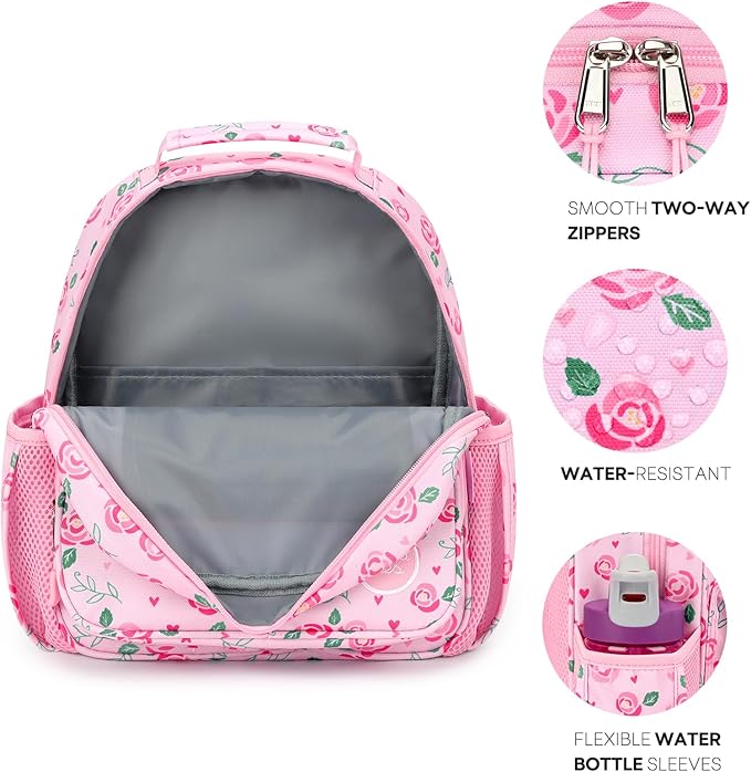 mibasies Toddler Backpack for Girls 2-4: Preschool Kindergarten Backpack - Cute Kids Backpacks for Girls - Summer Rose Pink