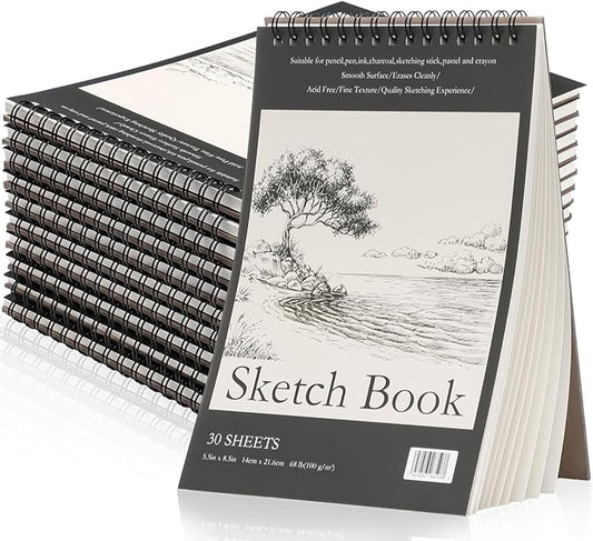 Jexine 40 Pcs 5.5'' x 8.5'' Top Spiral Bound Sketch Book 30 Sheet Each(68lb/100gsm), Sketching Drawing Pad Bulk Artist Sketch Pad Kids Drawing Paper Art Sketchbook for Painting (Tree)