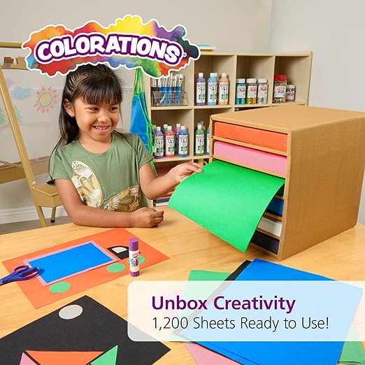 Colorations Lightweight Construction with Bonus Organizer - 1200 Sheets- 9" x 12", Assorted Colors, Bulk Arts and Crafts Supplies, Classroom Must Haves