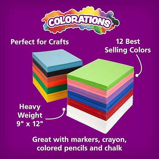 Colorations Construction Paper, Classroom Art Supplies, 9" x 12" Craft Paper 2200 Sheet Pack, Heavyweight Construction Paper, Bulk Packs, Assorted Colors, Drawing, Coloring, Painting, School Supplies