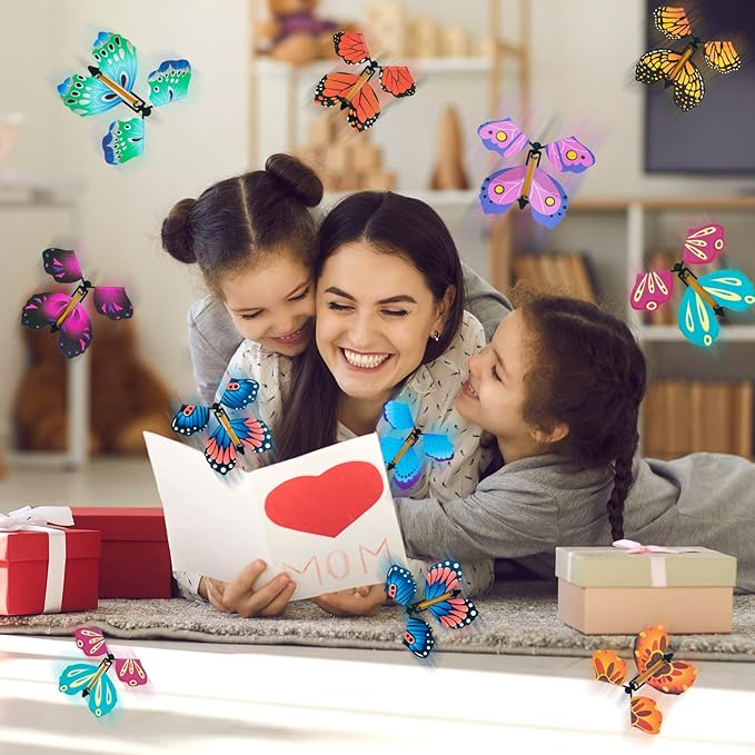36 Pack Painting Butterfly Craft Kit for Kids, 24 Paper Butterflies and 12 Color Pens, Rubber Band Wind Up Butterfly Toy, Make Your Own Magic Flying Butterflies, School Activity,Surprise Card
