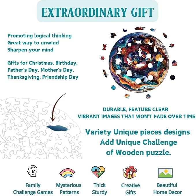 Wooden Puzzles Adults, 3D Vision Wooden Puzzle Adult 200 Pieces, Unique Animal Shaped Wood Challenging Jigsaw Puzzles Gifts for Adults, 11.4x11.3in Christmas Decor