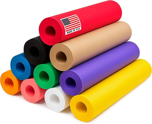 12" x 1200" (100 ft) Pack of 10 Rolls USA-Made Multi-Color Kraft Paper Rolls, 45 lbs/66 GSM – Colored Kraft Paper for Packing, Crafts, DIY Projects, Gift Wrapping – Non-toxic, Safe for Kids