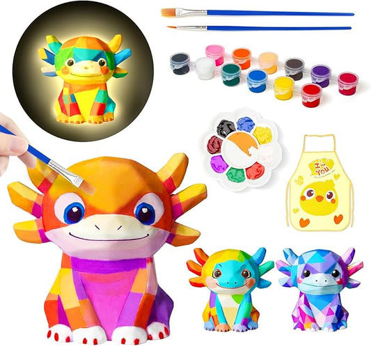 Paint Your Own Axolotl Lamp Kit, Art Supplies Arts and Crafts for Kids Ages 8-12, Creativity Painting Kit Toy for Girl Boy Teen, DIY 3D Axolotl Night-Light, Birthday Gift for Daughter Son