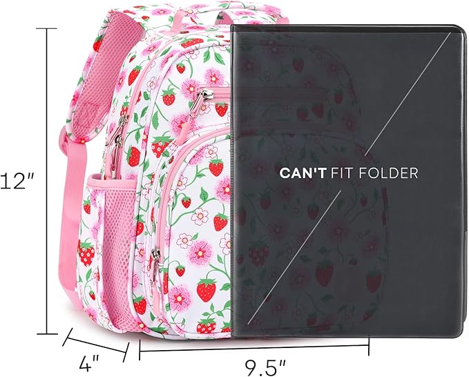 mibasies Toddler Backpack for Girls 2-4: Cute Kids Backpacks for Girls - Preschool Kindergarten Backpack - Strawberry Floral Pink