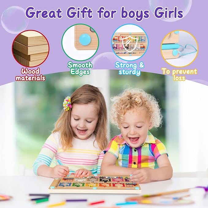 Magnetic Color and Number Maze, Montessori Toys for 3 4 5 Year Old, Wooden Magnet Balls Puzzles,Learning Educational Sensory Toys for Toddlers and Kids Boys Girls,Christmas Stocking Stuffers for Kids