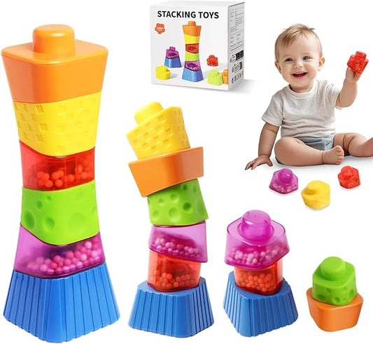 Irregular Maracas Stacking Blocks Toys, Montessori Toys for 1 + Year Old, 6 PCS Stackable Educational Sensory Toy, 1 + 2 3 Old Boy or Girl Kids Gifts