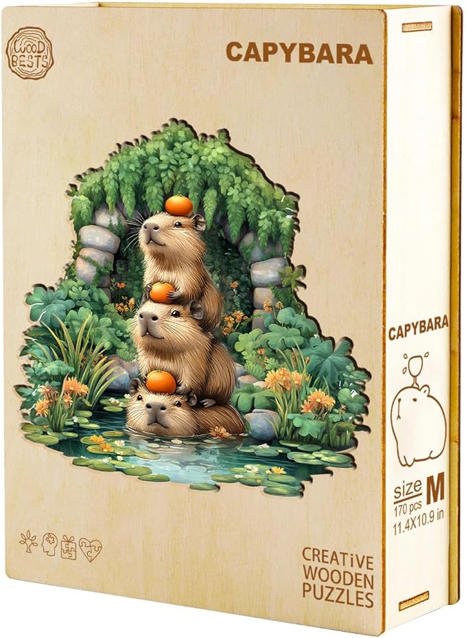 Wooden Puzzles for Adults - 100 Pieces Capybara Wooden Puzzle - Unique Animal Shape Wood Cut Puzzles - Eco-Friendly Home Office Decor (S - 8.5 * 8.1in)