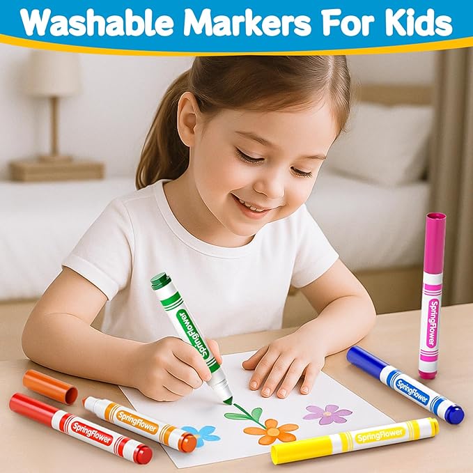 SpringFlower 480 Count Washable Markers Bulk, 16 Assorted Colors Markers Bulk Back to School Classroom Supplies, Broad Tip for Kids, Classroom School Teacher Must Haves