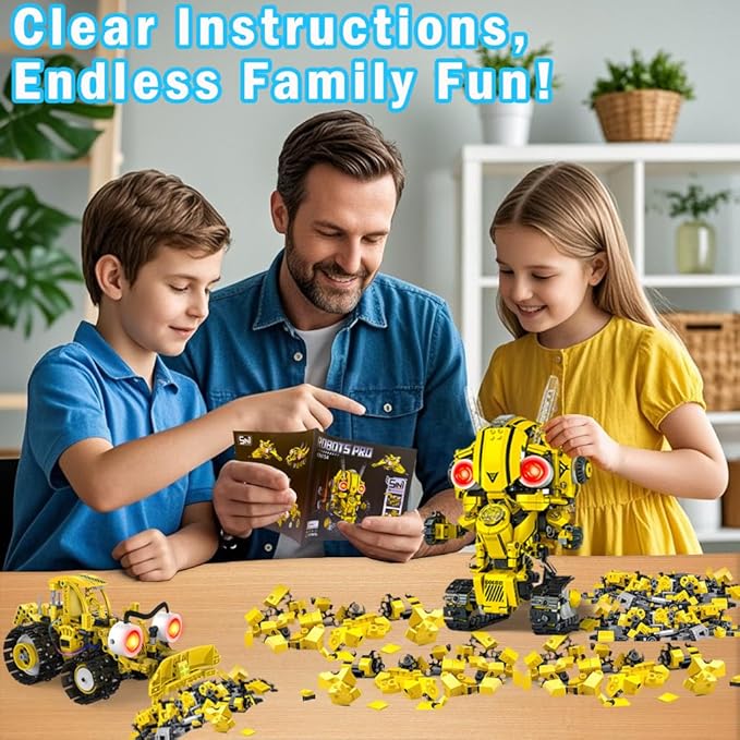 5 in 1 STEM Robot Building Kit with Remote & App Controll, Technic Coding Robotic Toys for Kids Ages 8-13 with LED-Lights Christmas Birthday Gift for Boys & Girls Age 6 7 8 9 10 11 12+ (673PCS)
