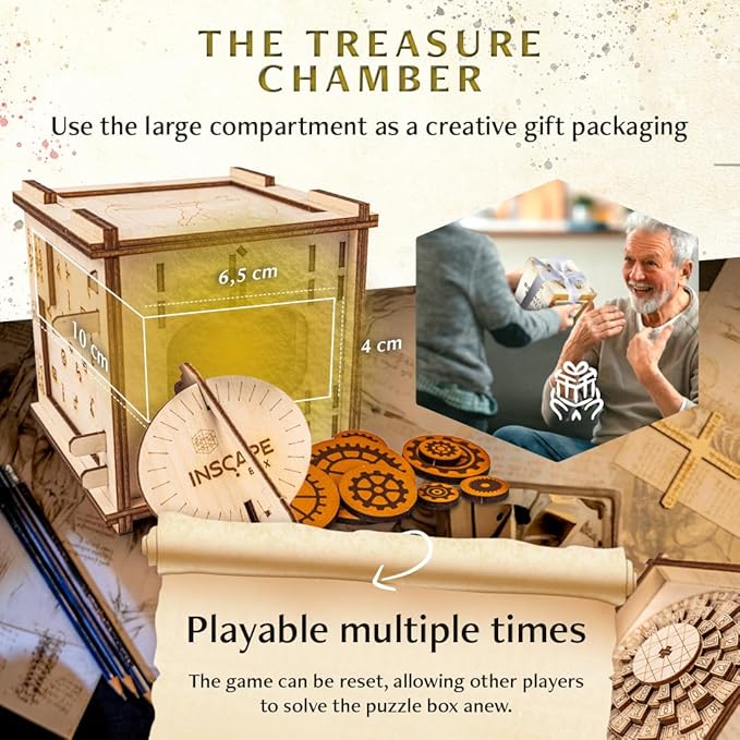 INSCAPE Da Vinci Puzzle Box - Escape Room in A Box for Adults - Cluebox - Mind Puzzles for Adults - Puzzle Boxes with Hidden Compartments - Puzzle Boxes for Adults - Wooden Puzzle Box