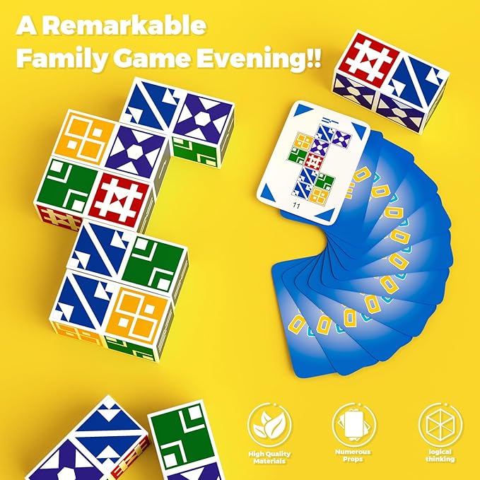 Family Matching Game for Kids & Adults, Block Puzzle Board Games for Boys & Girls Ages 6-8 8-12, 2+ Player Card Puzzles for Children 6+ Year Olds