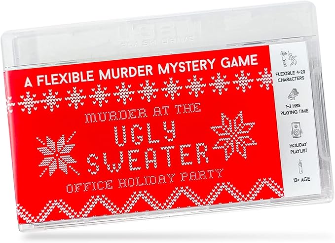 Broadway Murder Mysteries Murder at The Ugly Sweater Office Holiday Party for 3-20 Players | Play Multiple times in-Person/Virtually | Broadway-Themed Game Fun 13+ | USB Loaded: Printable Game Files