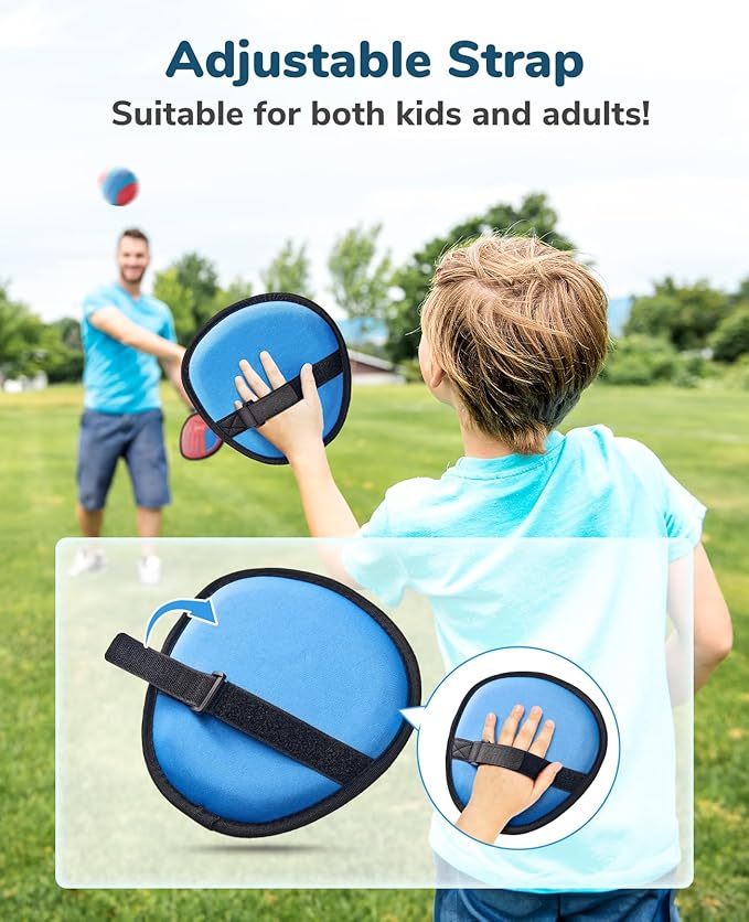 JoyCat Toss and Catch Ball Game Set,Toddler Baseball Glove,Beach Pool Yard Camping Games,Kids Outdoor Toys for Family, Birthday Gifts for 3 4 5 6 7 8 9 10+Year Old Boys Girls (2 Paddles 2 Balls)