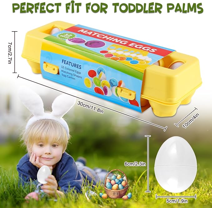 LOOIKOOS Easter Egg Toy for Toddlers 12 pcs Set Color & Shape Recoginition Sorter Puzzle for Easter Travel Bingo Game Early Learning Educational Toys Kids