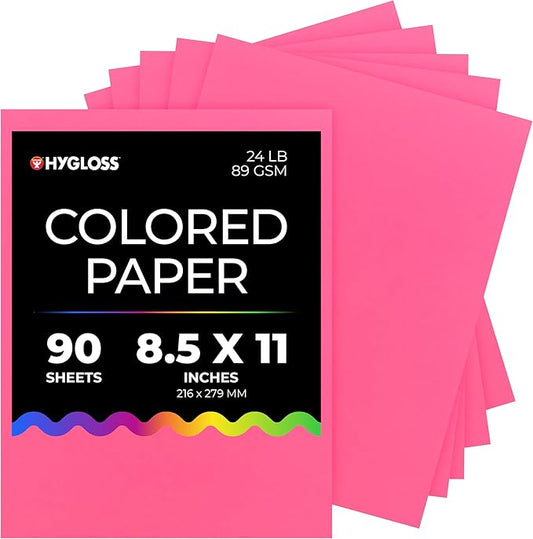 Hygloss Pink Colored Paper - 24 lb, 89 GSM, Acid-Free, Fade-Resistant, 8.5x11-Inch Letter Size Color Copy Paper, 90 Sheets