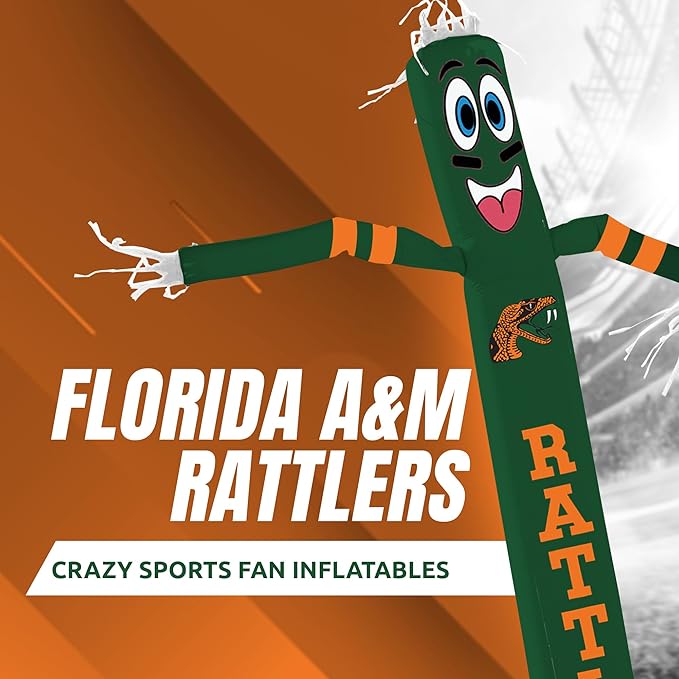 NCAA Florida A&M Rattlers Football Wacky Waving Inflatable Tube Guy with LED Lights & Built-in Blower - 6" x 36" x 96" Inflatable Tube Man Crazy Sports Fan Outdoor Party Decoration