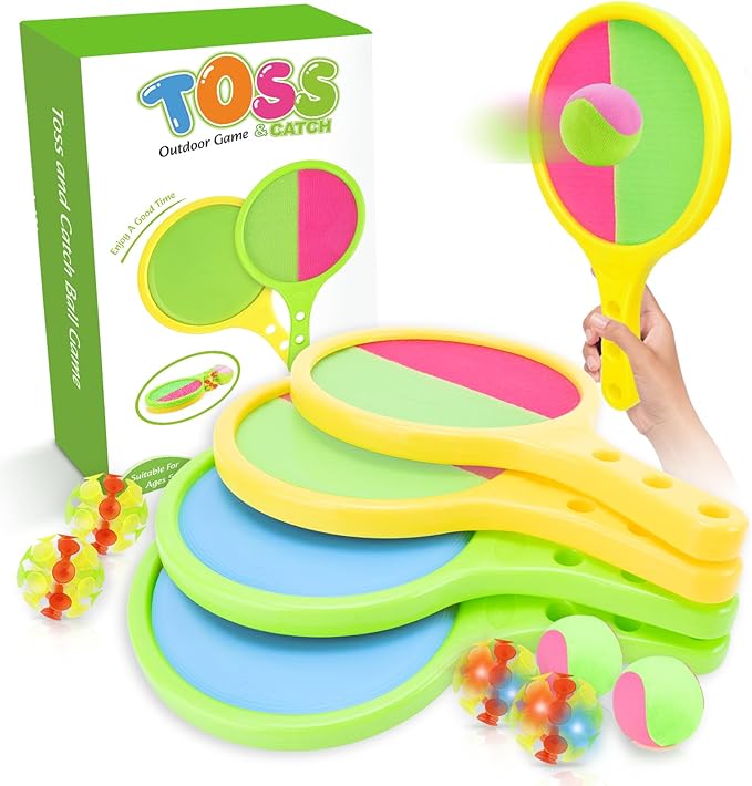 Toss and Catch Game for Kids: Toss and Catch Balls Set of 2 - Outdoor Catching Ball Paddle Toys for Ages 3+ Beach Paddle Ball Sets for Yard, Backyard, Summer