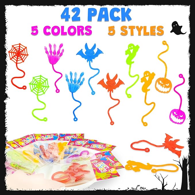 Halloween Party Favor Goodie Bag Stuffers for Toddlers 42 PCS, Halloween Sticky Hands for Kids, Boo Trick or Treat Basket Pinata Fillers Birthday Classroom Prizes Supplies Games Stuff for Boys Girls