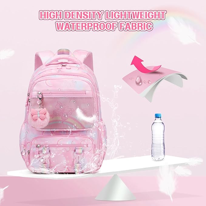 Backpack for Girls, Rainbow Butterfly Girls Backpacks with Lunch Bag Pencil Case Set, Kids Backpack Kindergarten Elementary Middle School Book Bag for Teen Girl Children Students