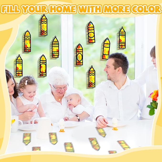 32 Sets Back to School Crayon Suncatchers Craft Kit DIY Window Stained Glass Effect Crayons Paper Crafts for Home School Classroom Decoration Kid Birthday Gifts Creative Art Projects Activity Game