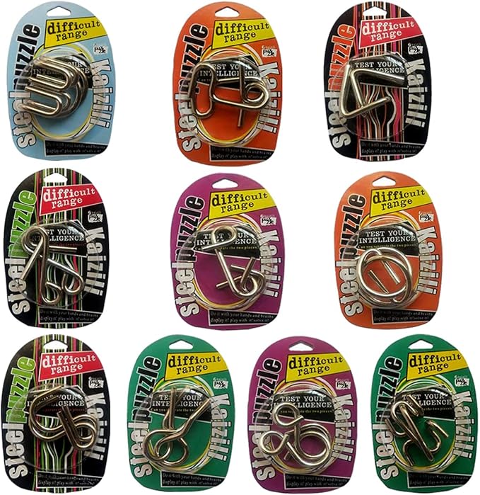 Ahyuan Large Assorted Metal Brain Teaser Puzzles 12 Pack Metal Wire IQ Puzzles with Paper Box Gift Package Great Educational Intelligence Games Toys Party Favors for Kids Adults