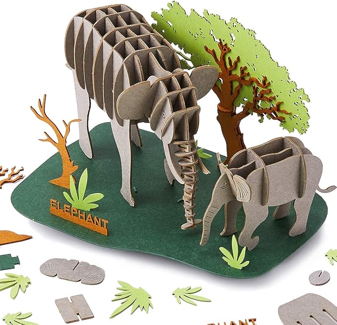 Paper 3D Puzzle, 3 Assorted Wild Animals, 3D Cardboard Models, DIY Kit for Child, Education Craft-Kangaroo, Elephant, Rhinoceros Puzzles