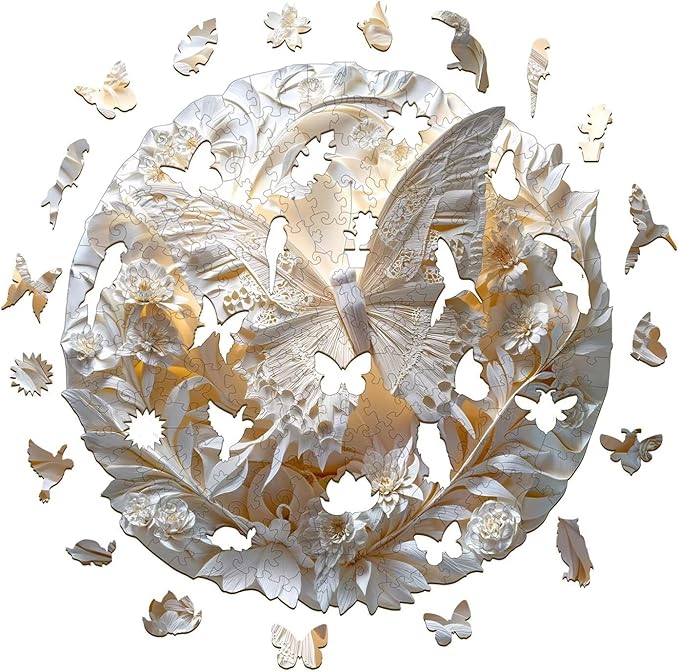 Wooden Puzzles for Adults, 3D Paper Butterfly Wooden Puzzles 100 Pieces, Unique Animal Shaped Wood Challenging Jigsaw Puzzles Gifts for Adults, 8.5x8.5in