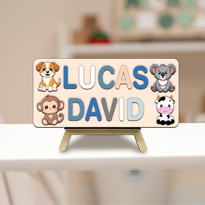 LOVELYPOD Personalized Name Puzzle for Kids, Custom Name Puzzles for Toddlers 1-3 Animal Puzzle, Customized 1st Birthday for Girls & Boys Wooden Toys for Kids, for New Baby - Style 20