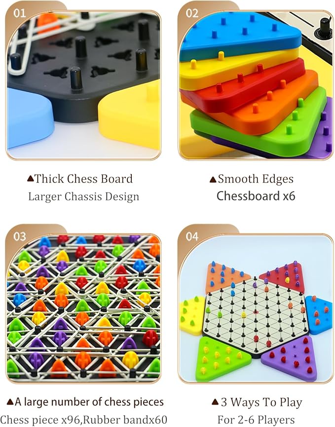 Upgraded Chain Triangle Chess Game, 3-in-1 Multi-Functional Board Games, Chain Link Game, Chinese Checkers, Educational Toy for Adults and Kids Age 3+, 2-6 Players, Fun for Family, Grandson, Party