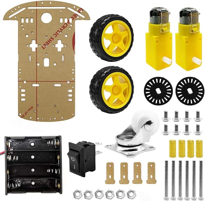 YIKESHU 2WD Smart Robot Car Chassis Kit with Speed Encoder Battery Box 2 Wheels Arduino Microbit Raspberry Pi DIY Toy Adult Age 16+
