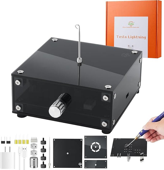 STEM DIY Toys Hand Soldering Electronic Tesla Lightning Kit|Science Craft Kit for Kids Ages 8-9-10-11-12-13-14-15+Years Old|Educational Gifts for Boys&Girls|Video Guide (Rectangular-Transparent Grey)